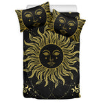 Black And Gold Celestial Sun Print Duvet Cover Bedding Set