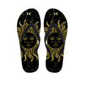 Black And Gold Celestial Sun Print Flip Flops