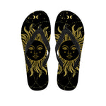 Black And Gold Celestial Sun Print Flip Flops