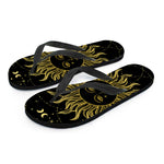 Black And Gold Celestial Sun Print Flip Flops