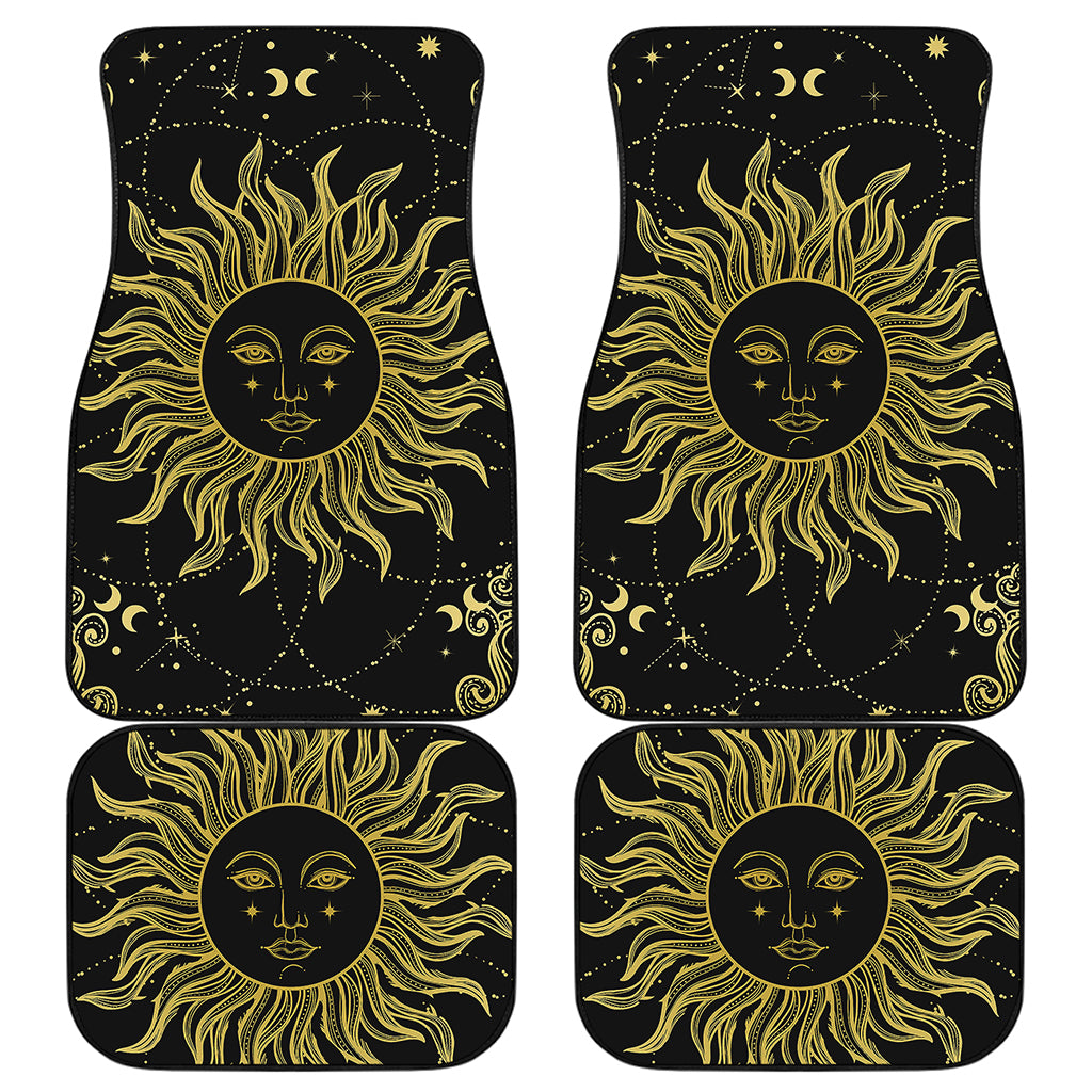 Black And Gold Celestial Sun Print Front and Back Car Floor Mats