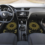Black And Gold Celestial Sun Print Front and Back Car Floor Mats
