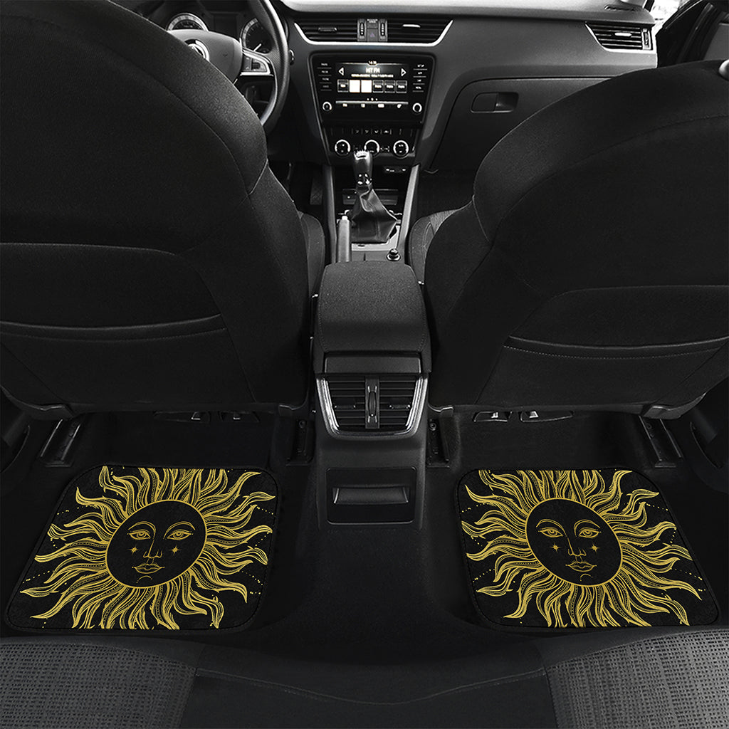 Black And Gold Celestial Sun Print Front and Back Car Floor Mats