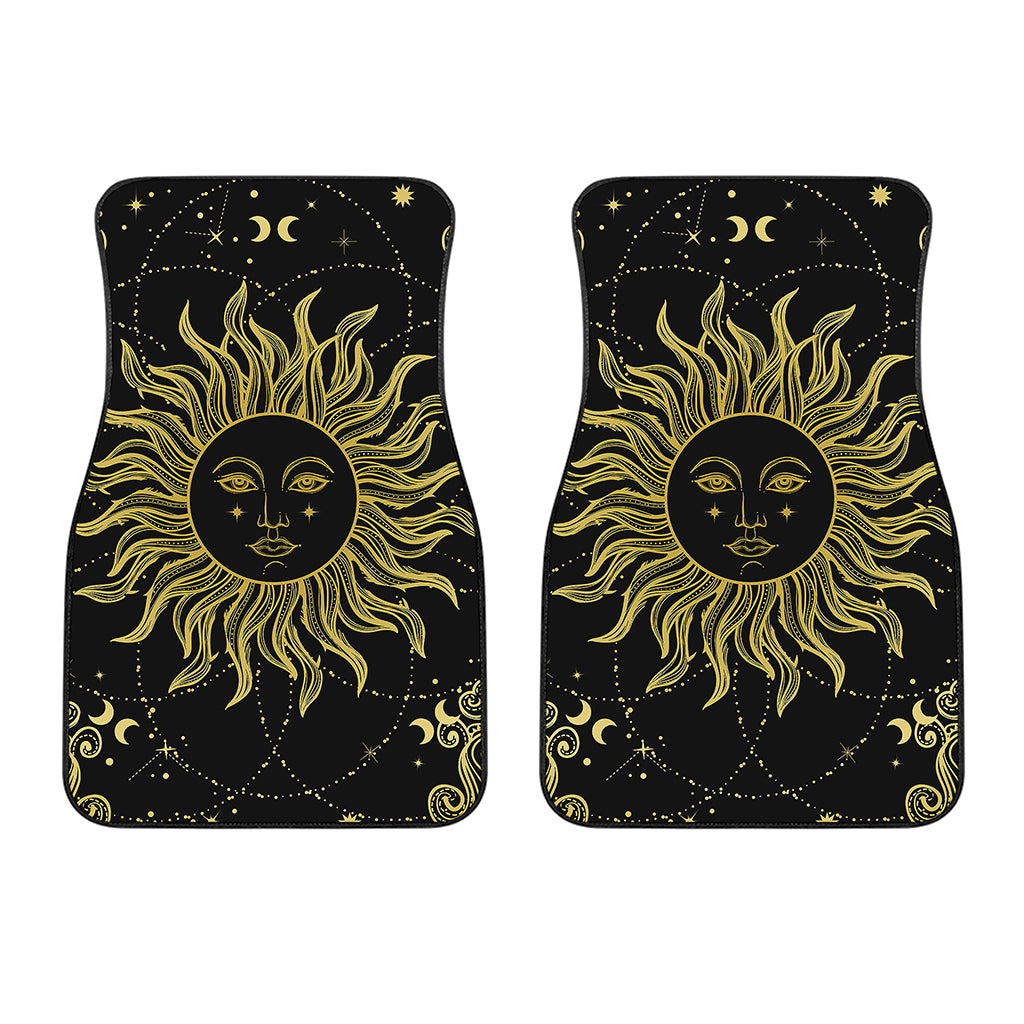 Black And Gold Celestial Sun Print Front Car Floor Mats