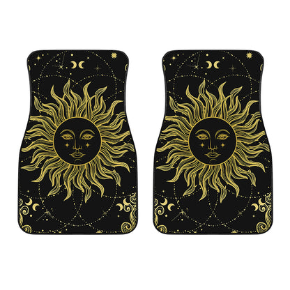 Black And Gold Celestial Sun Print Front Car Floor Mats
