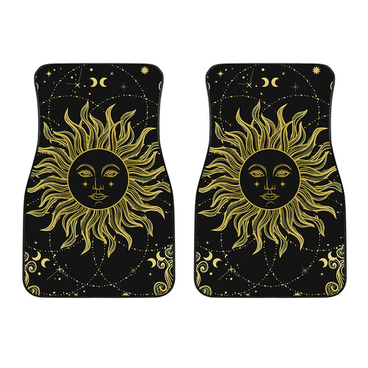 Black And Gold Celestial Sun Print Front Car Floor Mats