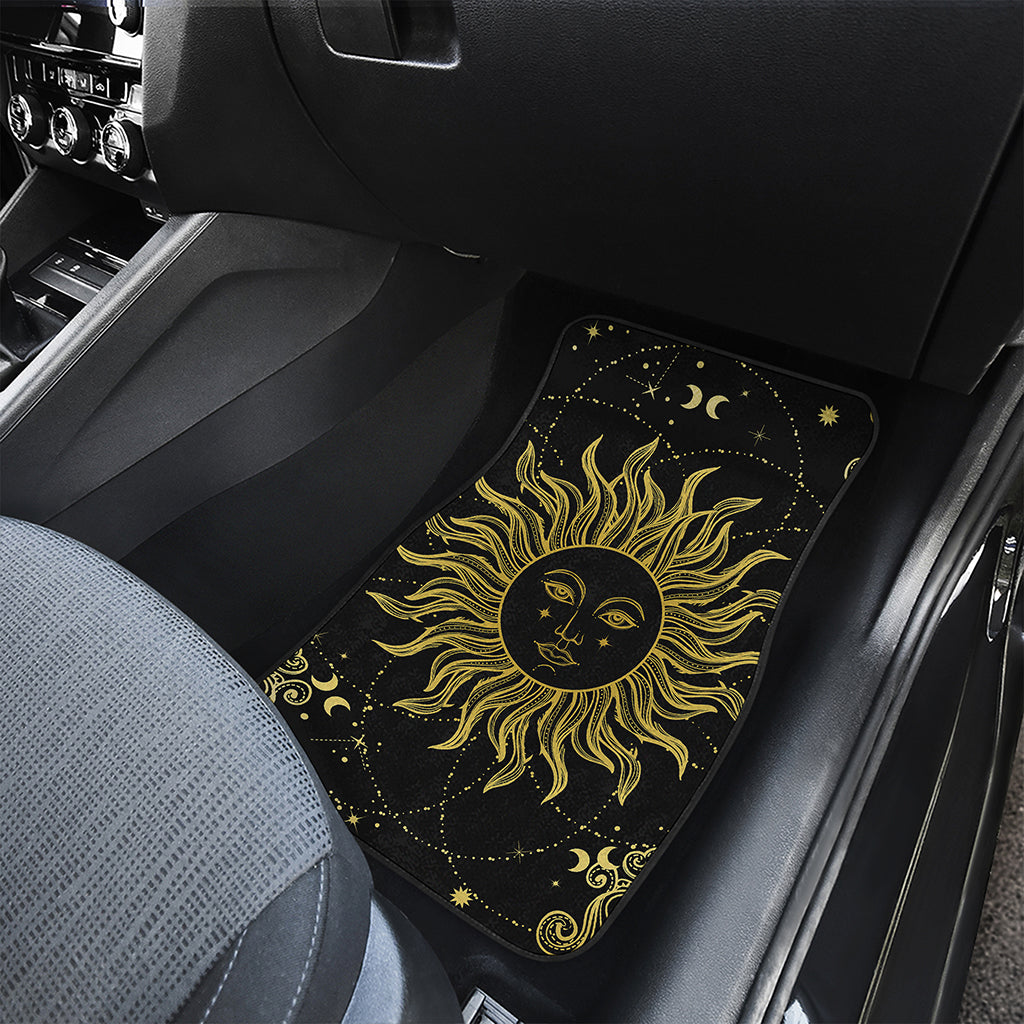 Black And Gold Celestial Sun Print Front Car Floor Mats