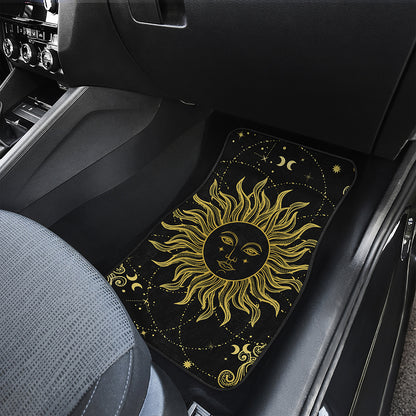 Black And Gold Celestial Sun Print Front Car Floor Mats