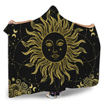 Black And Gold Celestial Sun Print Hooded Blanket