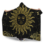 Black And Gold Celestial Sun Print Hooded Blanket