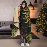 Black And Gold Celestial Sun Print Hooded Blanket