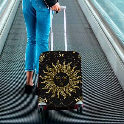 Black And Gold Celestial Sun Print Luggage Cover