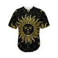 Black And Gold Celestial Sun Print Men's Baseball Jersey
