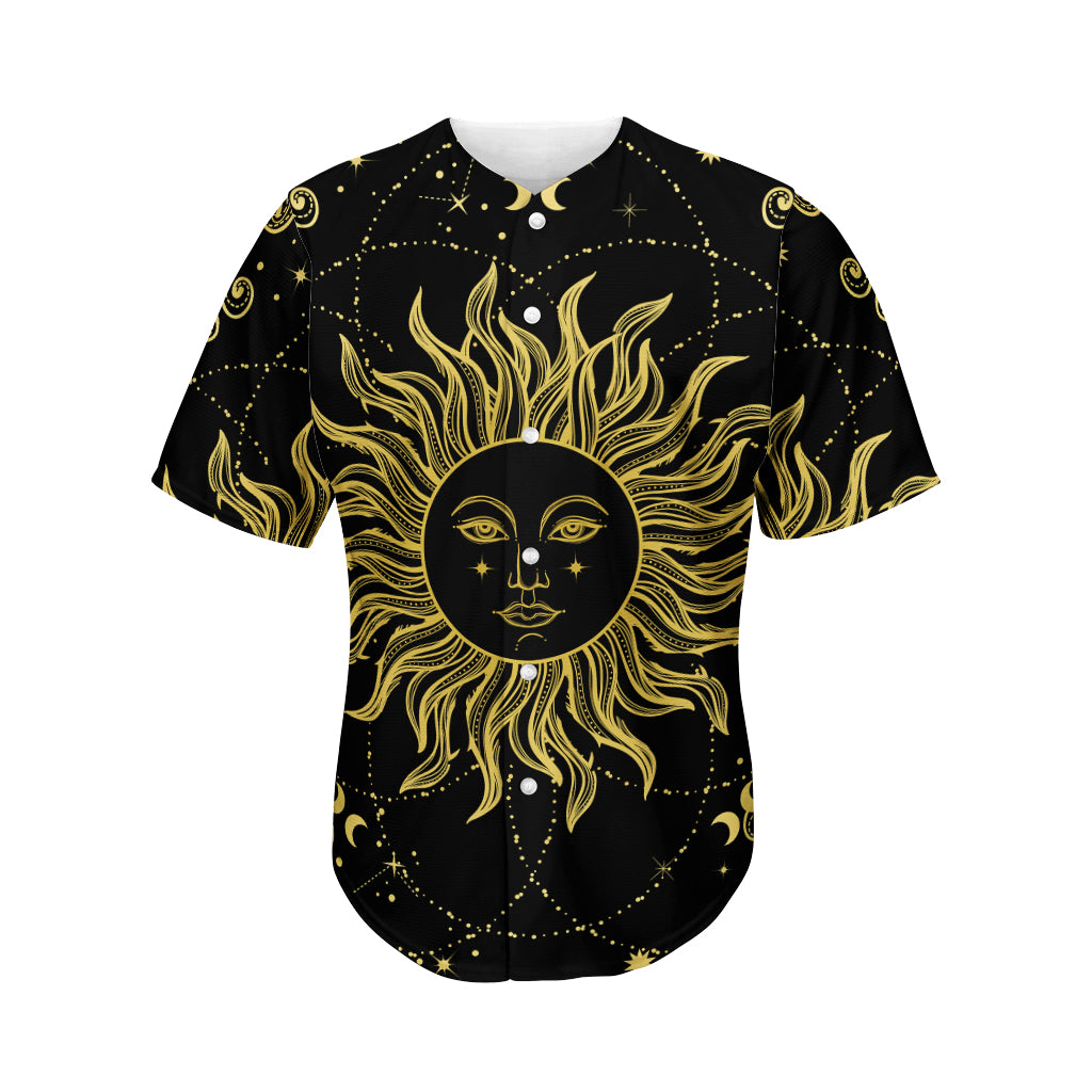 Black And Gold Celestial Sun Print Men's Baseball Jersey