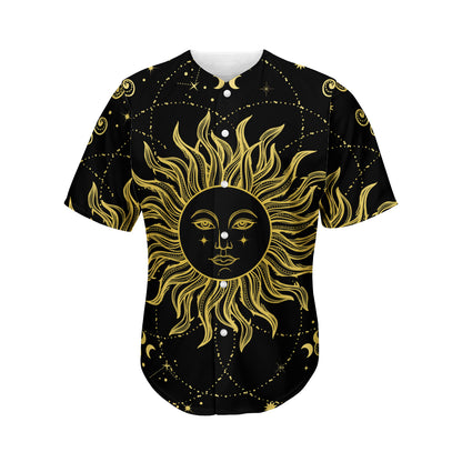 Black And Gold Celestial Sun Print Men's Baseball Jersey