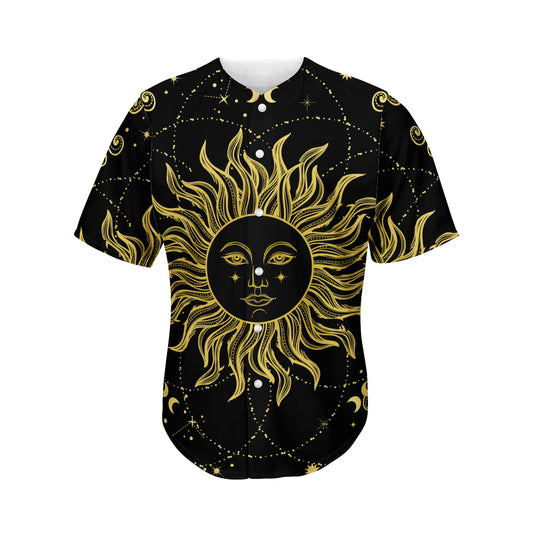 Black And Gold Celestial Sun Print Men's Baseball Jersey
