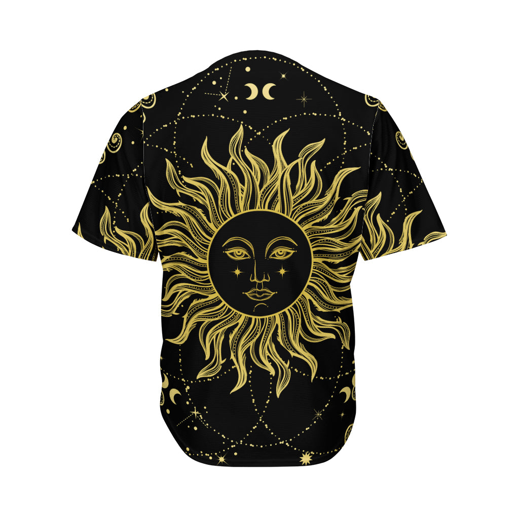 Black And Gold Celestial Sun Print Men's Baseball Jersey