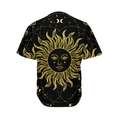 Black And Gold Celestial Sun Print Men's Baseball Jersey