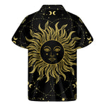 Black And Gold Celestial Sun Print Men's Short Sleeve Shirt