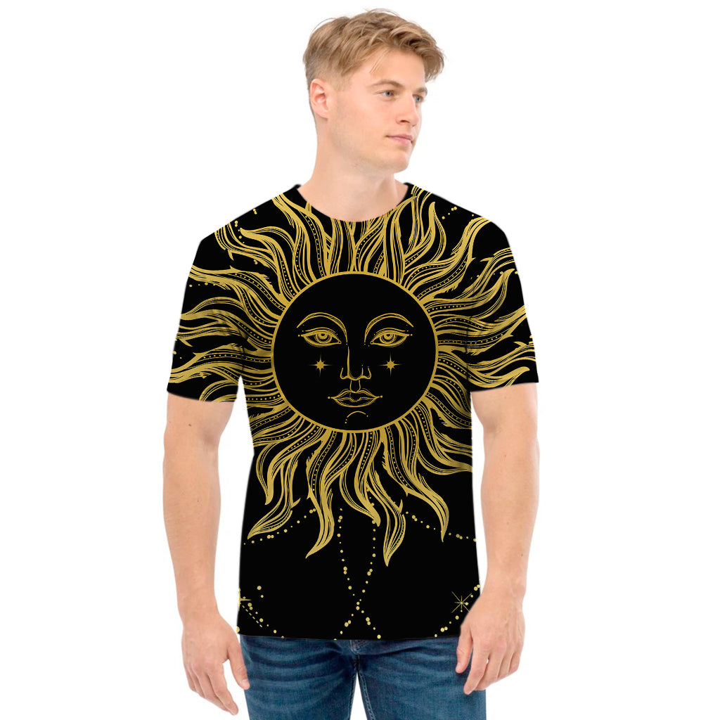 Black And Gold Celestial Sun Print Men's T-Shirt