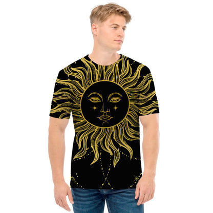 Black And Gold Celestial Sun Print Men's T-Shirt