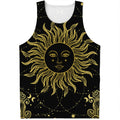 Black And Gold Celestial Sun Print Men's Tank Top