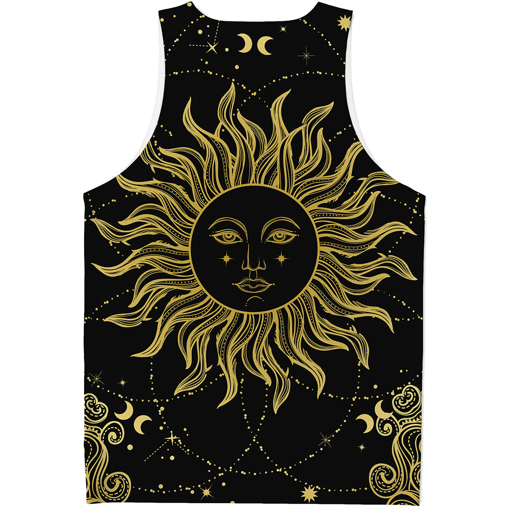 Black And Gold Celestial Sun Print Men's Tank Top
