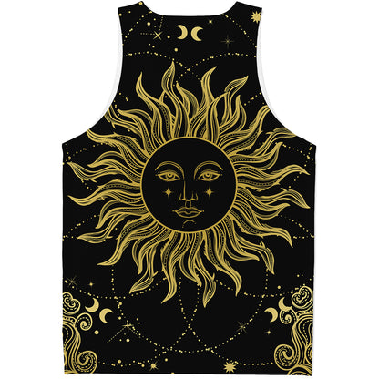 Black And Gold Celestial Sun Print Men's Tank Top