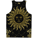 Black And Gold Celestial Sun Print Men's Tank Top