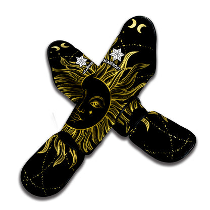 Black And Gold Celestial Sun Print Muay Thai Shin Guard