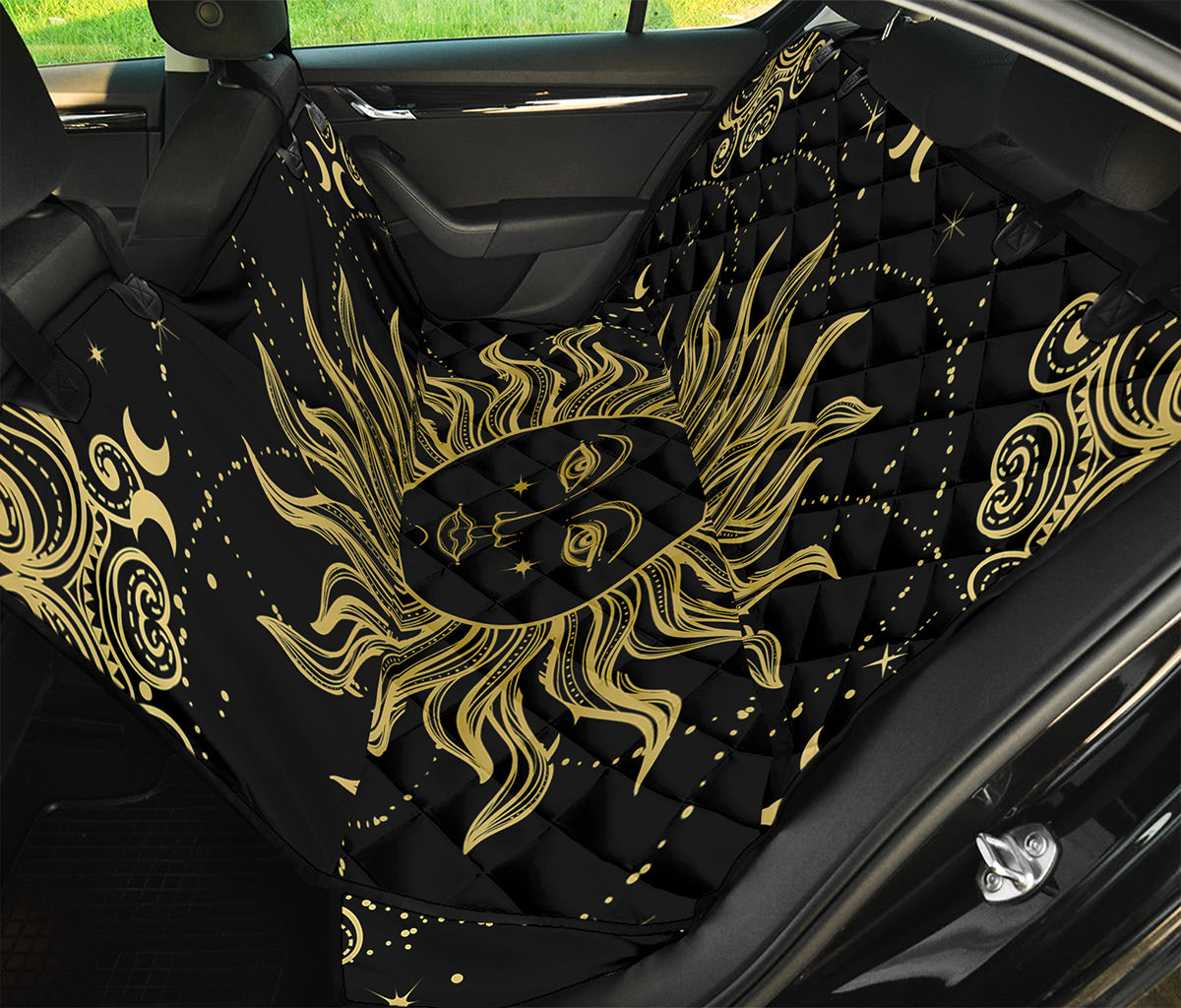 Black And Gold Celestial Sun Print Pet Car Back Seat Cover