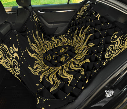 Black And Gold Celestial Sun Print Pet Car Back Seat Cover