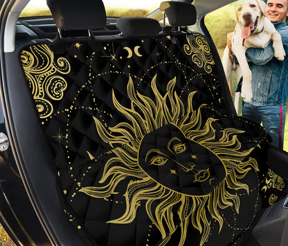 Black And Gold Celestial Sun Print Pet Car Back Seat Cover