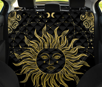 Black And Gold Celestial Sun Print Pet Car Back Seat Cover
