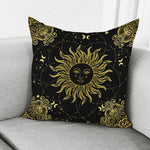 Black And Gold Celestial Sun Print Pillow Cover