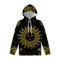 Black And Gold Celestial Sun Print Pullover Hoodie