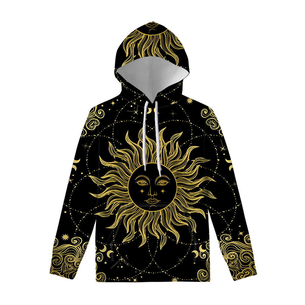 Black And Gold Celestial Sun Print Pullover Hoodie