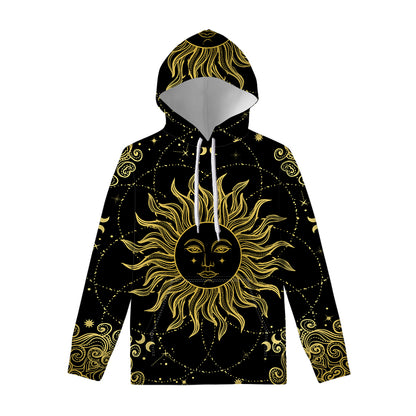 Black And Gold Celestial Sun Print Pullover Hoodie
