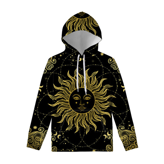 Black And Gold Celestial Sun Print Pullover Hoodie