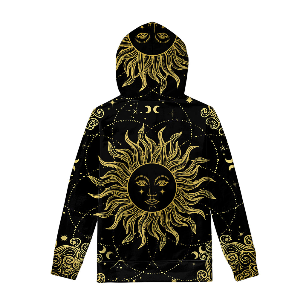 Black And Gold Celestial Sun Print Pullover Hoodie