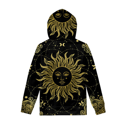 Black And Gold Celestial Sun Print Pullover Hoodie