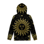 Black And Gold Celestial Sun Print Pullover Hoodie
