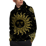 Black And Gold Celestial Sun Print Pullover Hoodie
