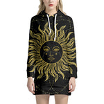Black And Gold Celestial Sun Print Pullover Hoodie Dress