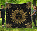 Black And Gold Celestial Sun Print Quilt