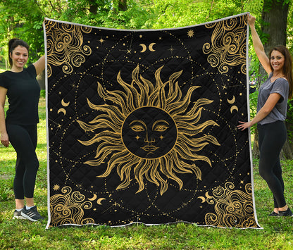 Black And Gold Celestial Sun Print Quilt