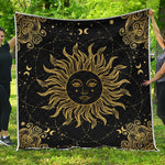 Black And Gold Celestial Sun Print Quilt