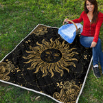 Black And Gold Celestial Sun Print Quilt