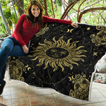 Black And Gold Celestial Sun Print Quilt