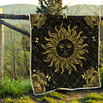 Black And Gold Celestial Sun Print Quilt
